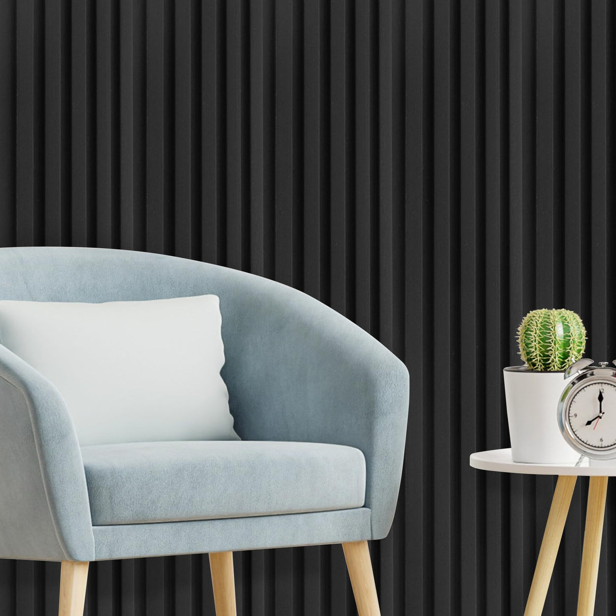 Art3d WPC Slat Wall Panels, 8-Pack 108 x 6 Inch 3D Wall Accents for Interior Wall Decor, Living Room, Bedroom, Black Art3d