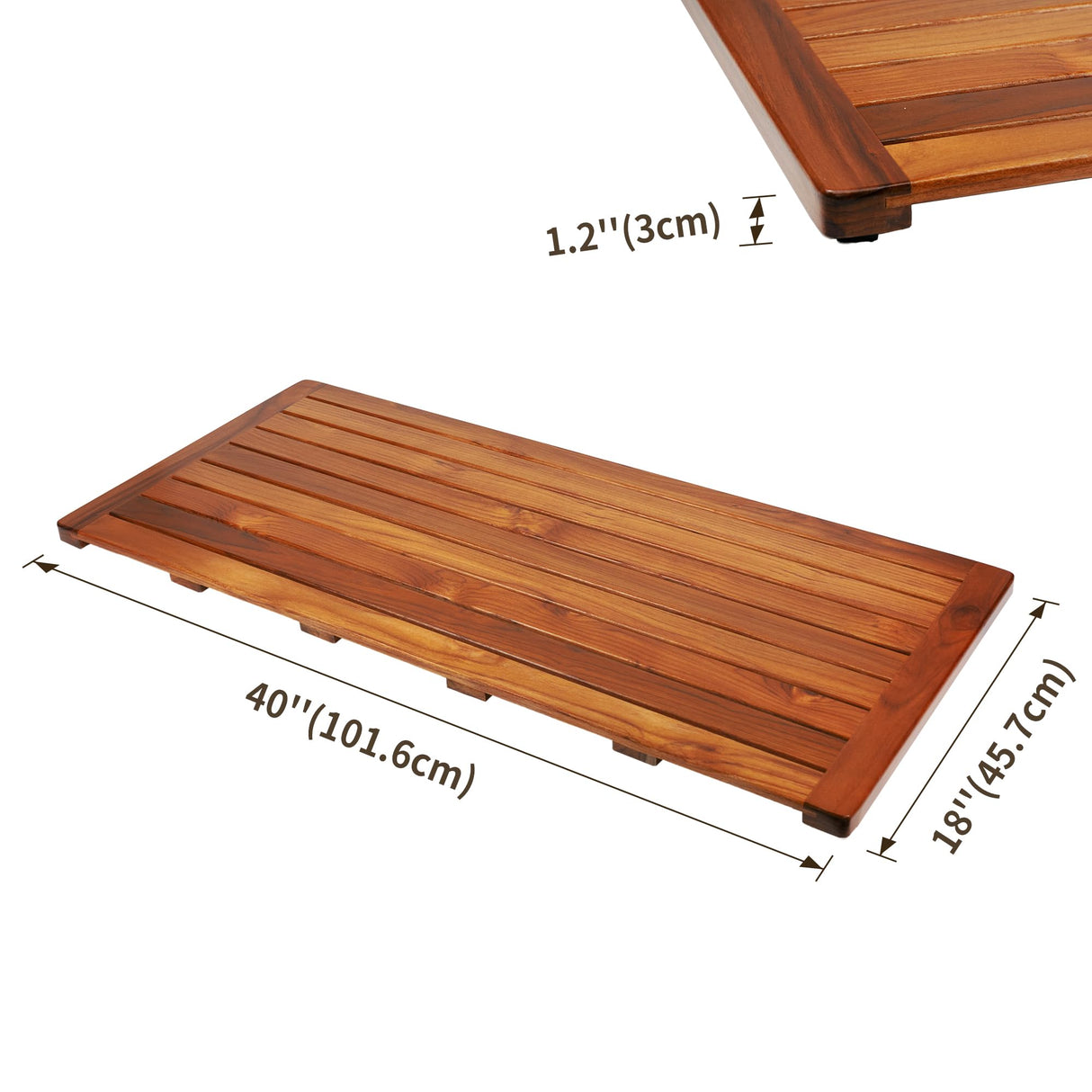 Utoplike Teak Bath Mat, Shower Mat Wood for Bathroom, (40"x18") Wooden Floor Mat Square Extra Large for Spa Home or Outdoor Utoplike