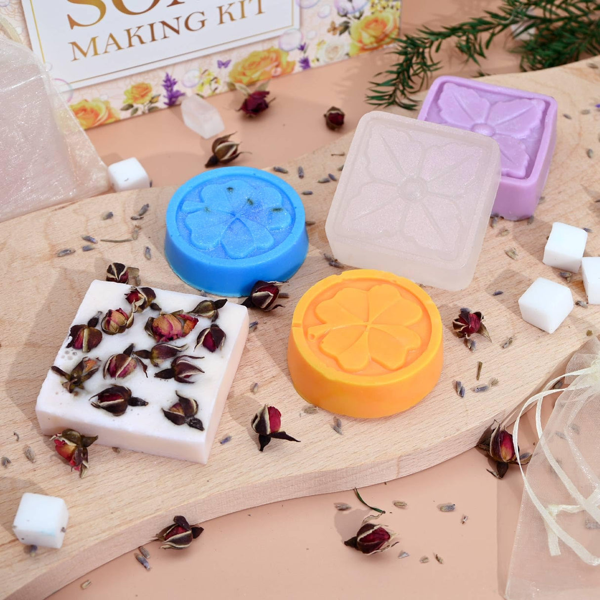 Soap Making Kit, JCOOS Soap Making Kit for Adults and Kids, Soap Making Supplies - Melt and Pour Soap Base, Soap Mold, Soap Colorant, Fragrances, Dried Flowers, Glitter, Kids Craft Diy Kits for Adults Jcoos