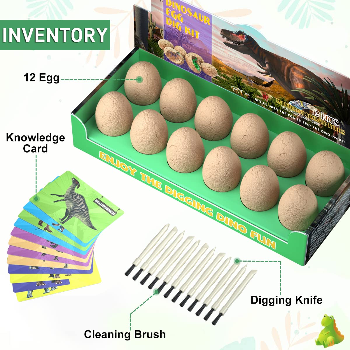 BIGEAR Easter Dinosaur Eggs Excavation Dig Kit - Dinosaur Toys for Kids - Break Open 12 Dinosaur Eggs and Discover 12 Cute Dinosaurs - Archaeology Preschool Science STEM Crafts Birthday Gifts for Boys Bigear