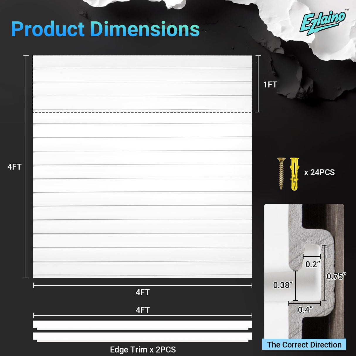 Ezlaino Slatwall Panel 4FT x 4FT, PVC Slat Wall Storage System, Waterproof, Durable& Easy to Install, Compatible with Most Hooks, Ideal for Garage Storage & Home Decoration, White Ezlaino