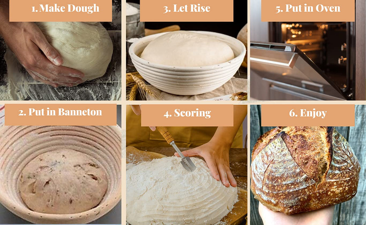 9 inch Round Bread Banneton Proofing Basket & Liner SUGUS HOUSE Brotform Dough Rising Rattan Handmade rattan bowl - Perfect For Artisan SUGUS HOUSE