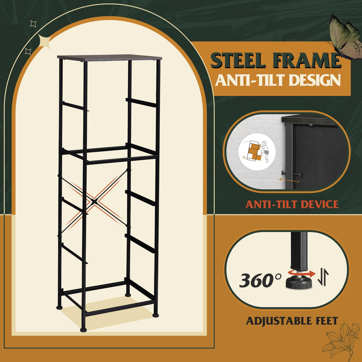 WLIVE Fabric Dresser, 5-Drawer Tall Dresser for Bedroom, Storage Organizer with Fabric Bins, Wood Top, Sturdy Steel Frame, Chest of Drawers for Closet, Hallway, Charcoal Black WLIVE