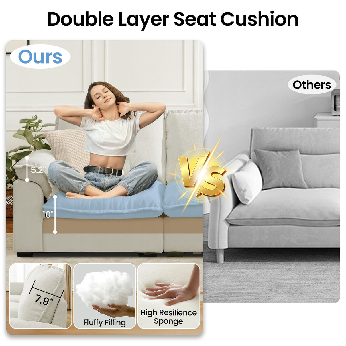 HALLYBEE 72" Cloud Couch Loveseat Sofa with Padded Armrests & Deep Seat Sofas for Living Room Apartment Office Chenille Fabric White HALLYBEE