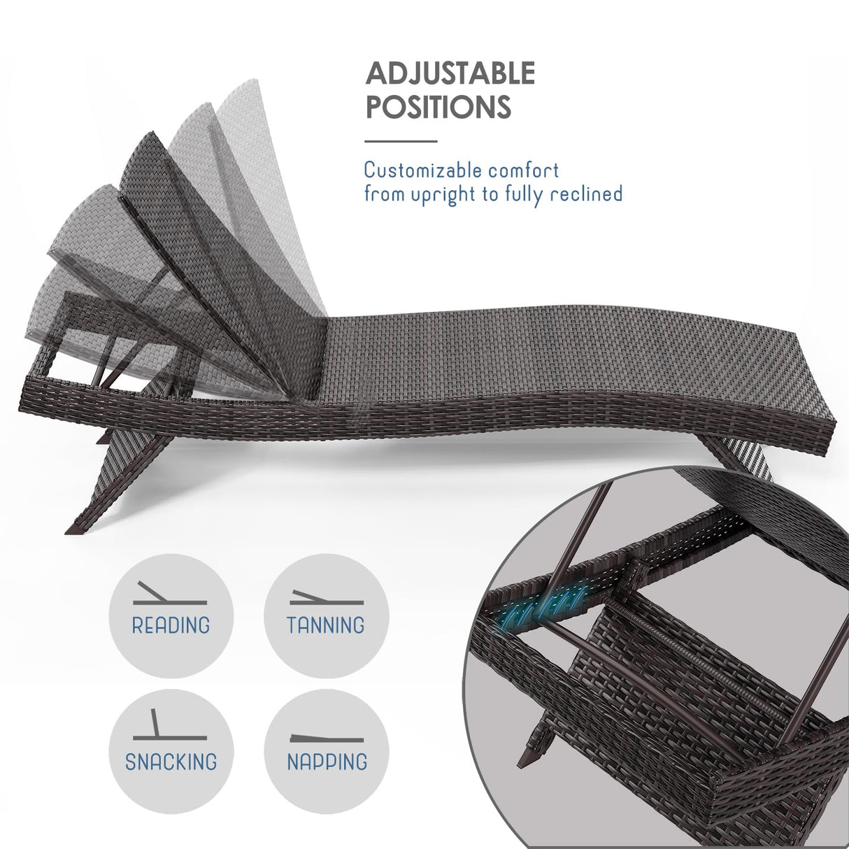 Nestl Chaise Lounge Chair Outdoor Set of 2, Wicker Patio Lounge Chair, Outdoor Lounge Chair with Reclining Backrest Nestl