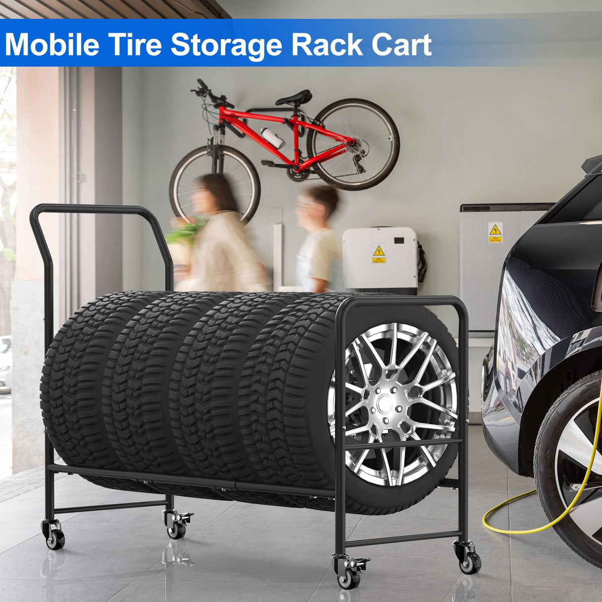 Rolling Tire Rack Adjustable,Metal Tire Storage and Transport Trailer,Heavy Duty Tire Holder,Mobile Tire Storage Shelf Cart with 4 Wheel,Garage/Workshops/Repair Shop Tire Stand Spare Tire Carrier Shinoske