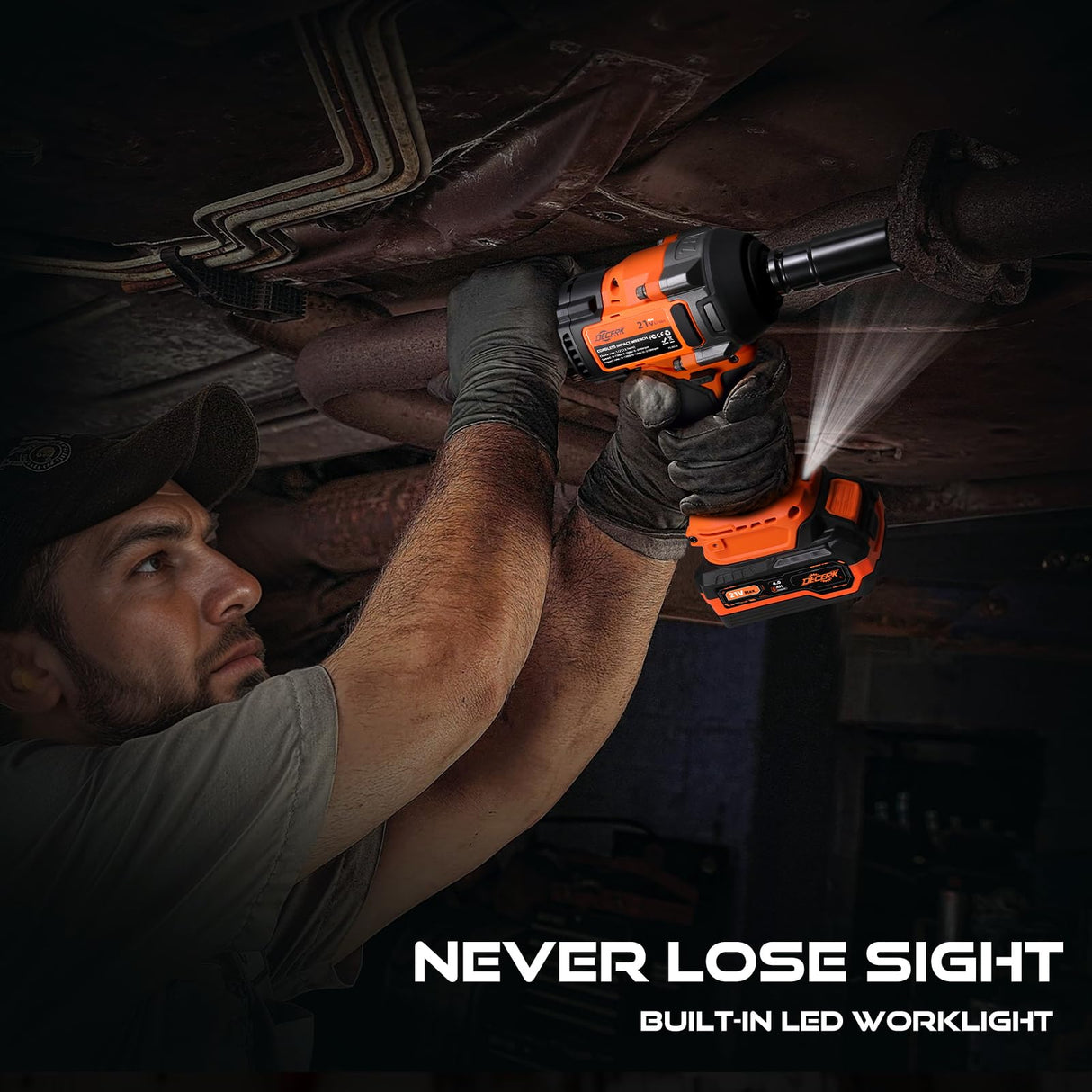 DECERK Cordless Impact Wrench Kit for Car, 1/2 Inch Driver, Brushless, 21V MAX, 650Ft-lbs (900N.m), Impact Gun with 2ร4.0Ah Battery, Power Electric Wrench for Truck Tire/House/Mower Decerk
