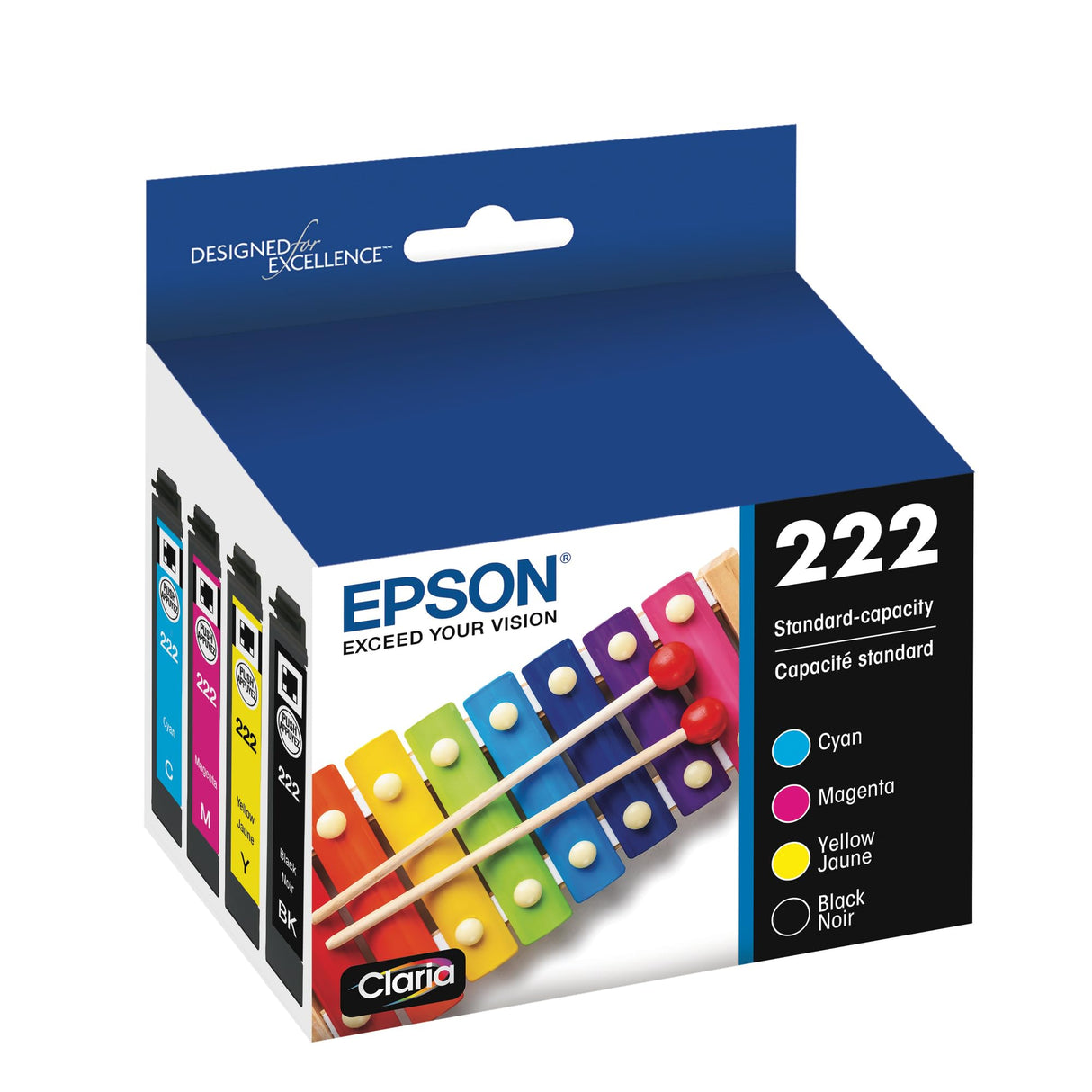 EPSON 222 Claria Ink Standard Capacity Black & Color Cartridge Combo Pack (T222120-BCS) Works with WorkForce WF-2960, Expression XP-5200 Epson
