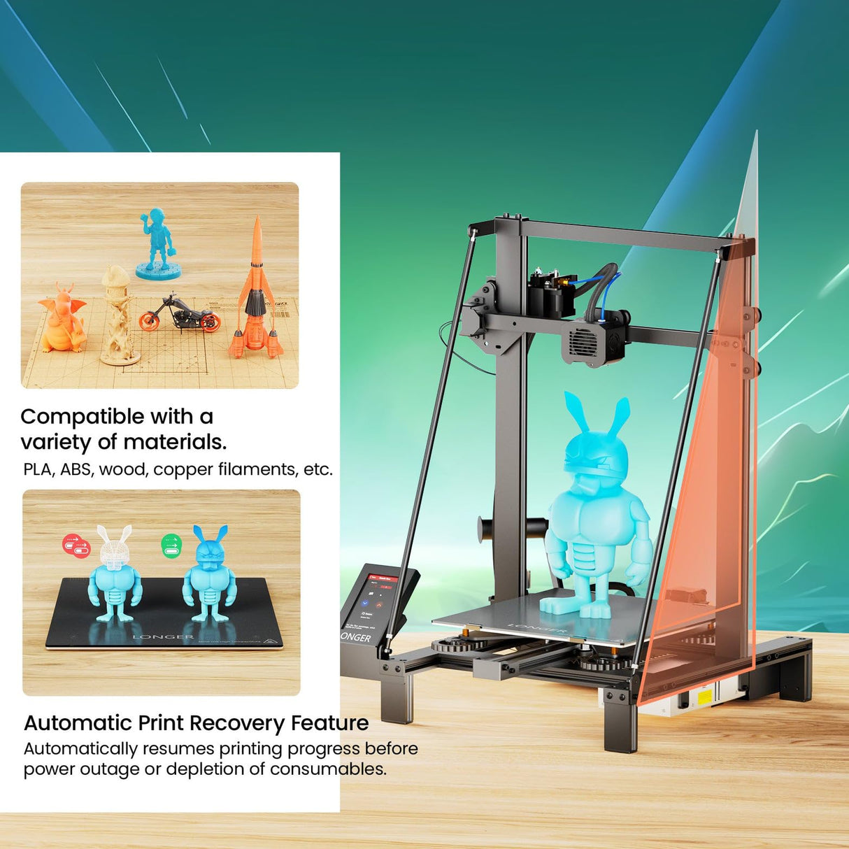 LK5 Pro 3D Printer, 3D Printer with 4.3" Color Touch Screen, FDM 3D Printers for DIY Home and School,Large Print Size 11.8"x11.8"x15.7" QFLONGER