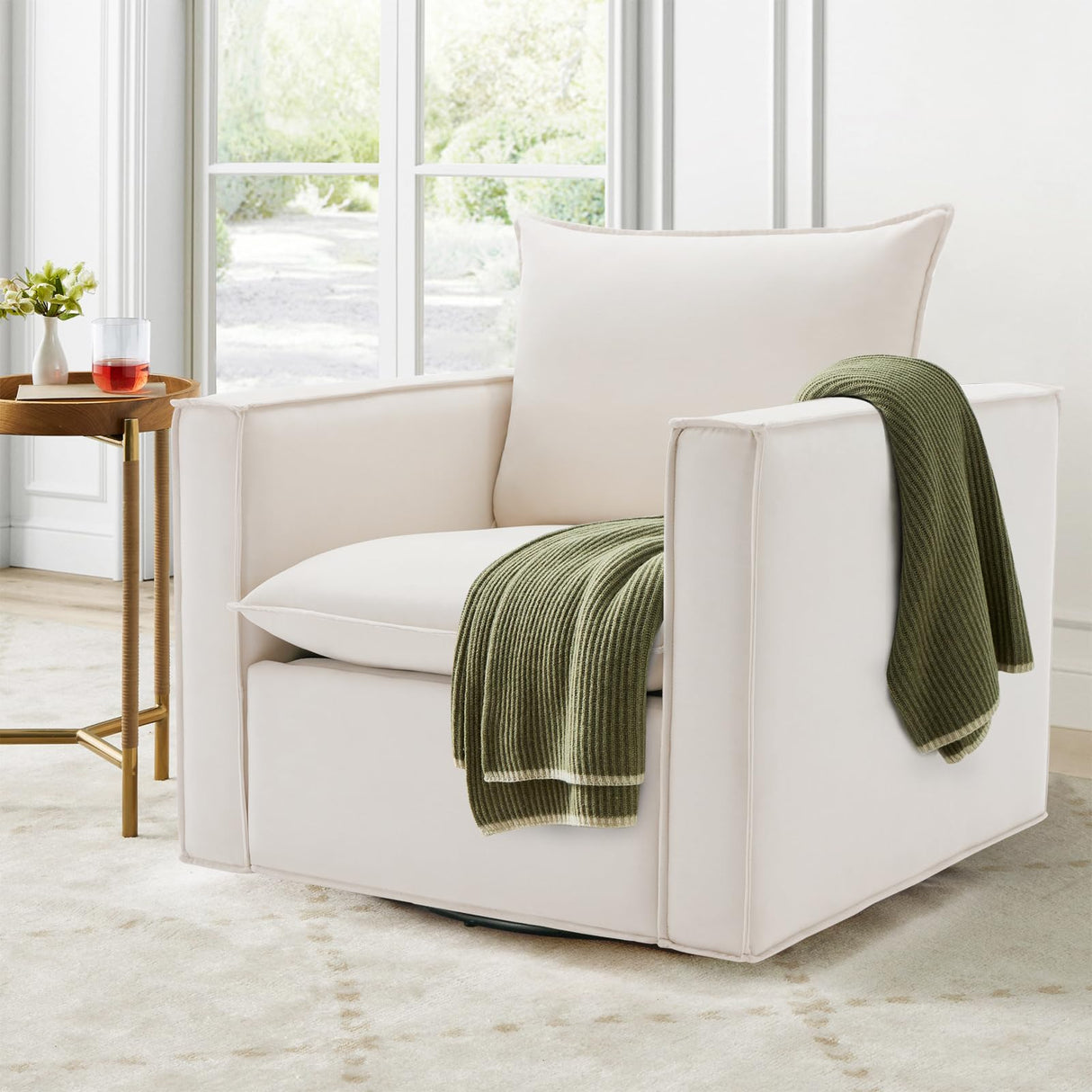 COLAMY Swivel Accent Chair Set of 2, Upholstered Arm Chair with Plump Back Pillow, Round Swivel Barrel Modern Sofa Chair for Living Room/Bedroom COLAMY