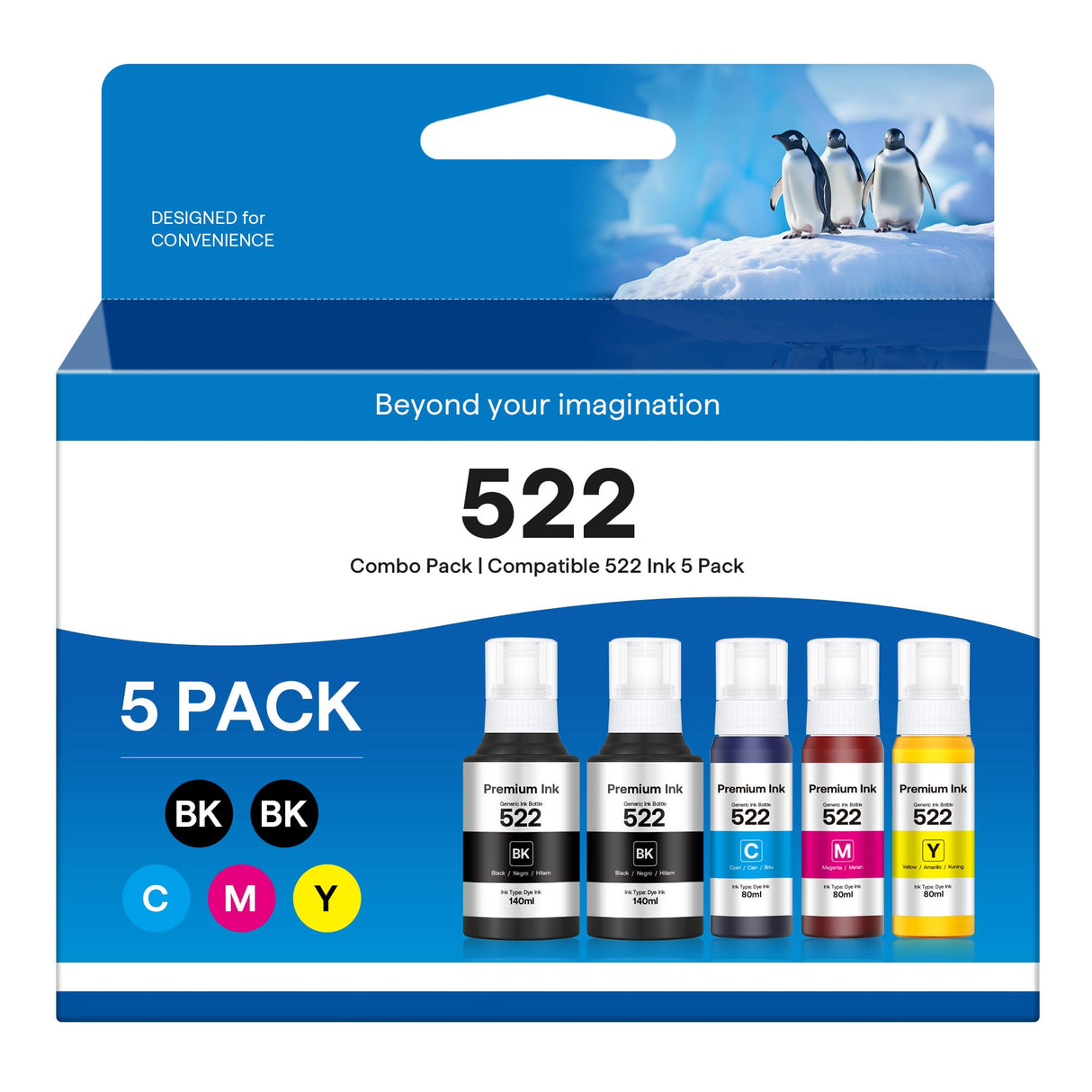 522 High Capacity Refill Ink Bottles Replacement for Epson 522 Ink Refill Bottles to Use with EPSON ET-2803 ET-4700 ET-2400 ET-4810 ET-2800 ET-2720 ET-4800 Printer (5 Packs) GSGSC