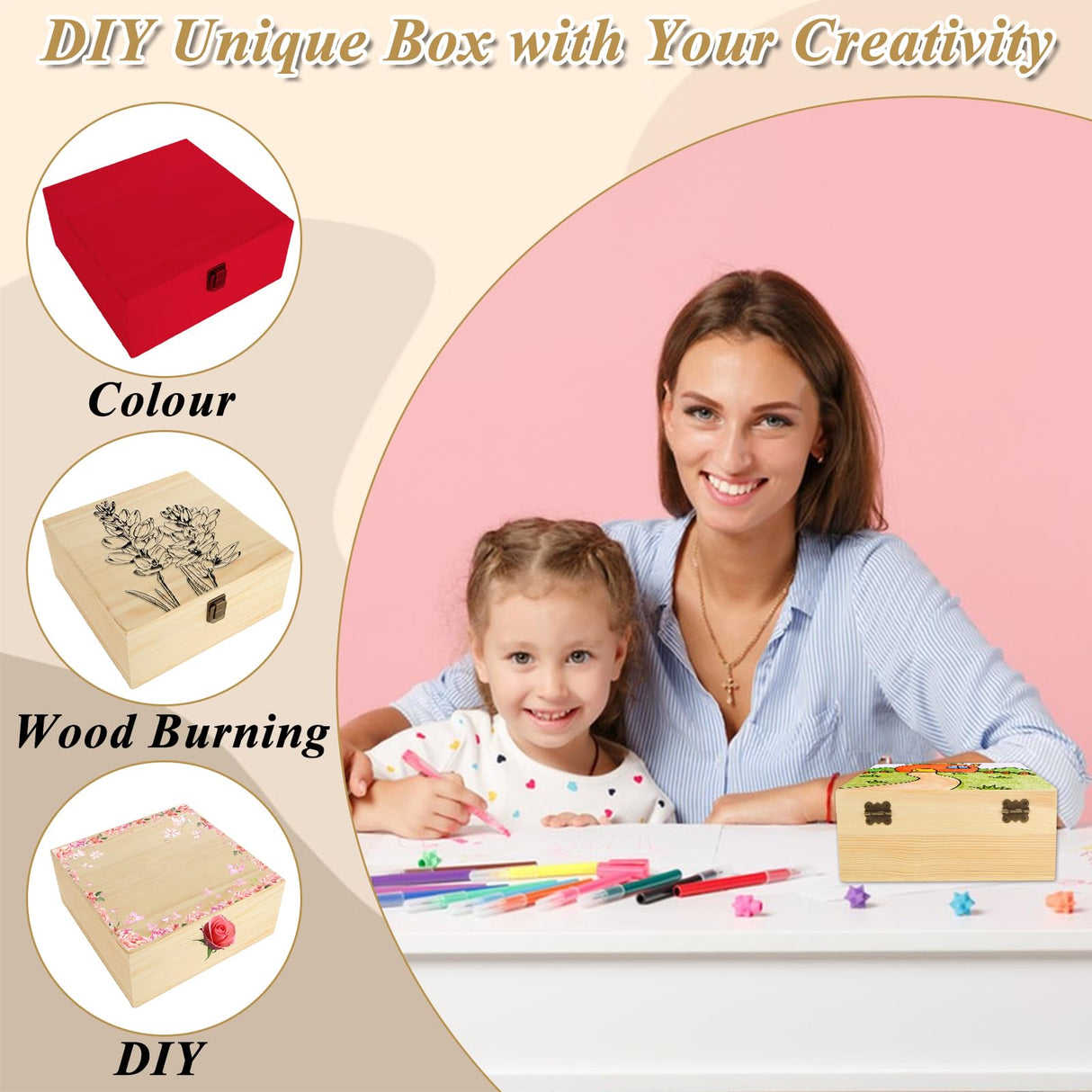 LDXDRU 2Pcs Large Wooden Box, 12.6" x 8" x 3.1" Unfinished Wooden Box with Hinged Lid, Reusable Wood Boxes for Crafts,Gift, Home Storage, DIY Keepsake Box LDXDRU