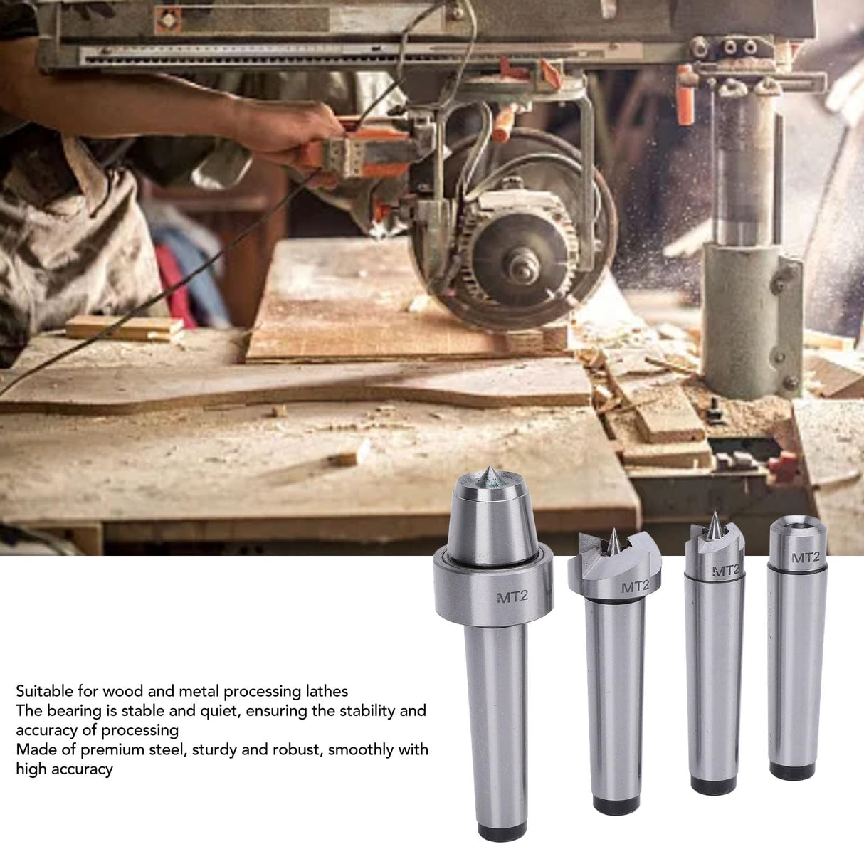 4 Pcs Lathe Drive Center Set, Heavy Duty Bearing, Lathe Live and Drive Center Set, MT2 Wood Lathe Live Center Drive Spur Cup Set with Extra Tips for Wood and Metal Processing Lathe Generic