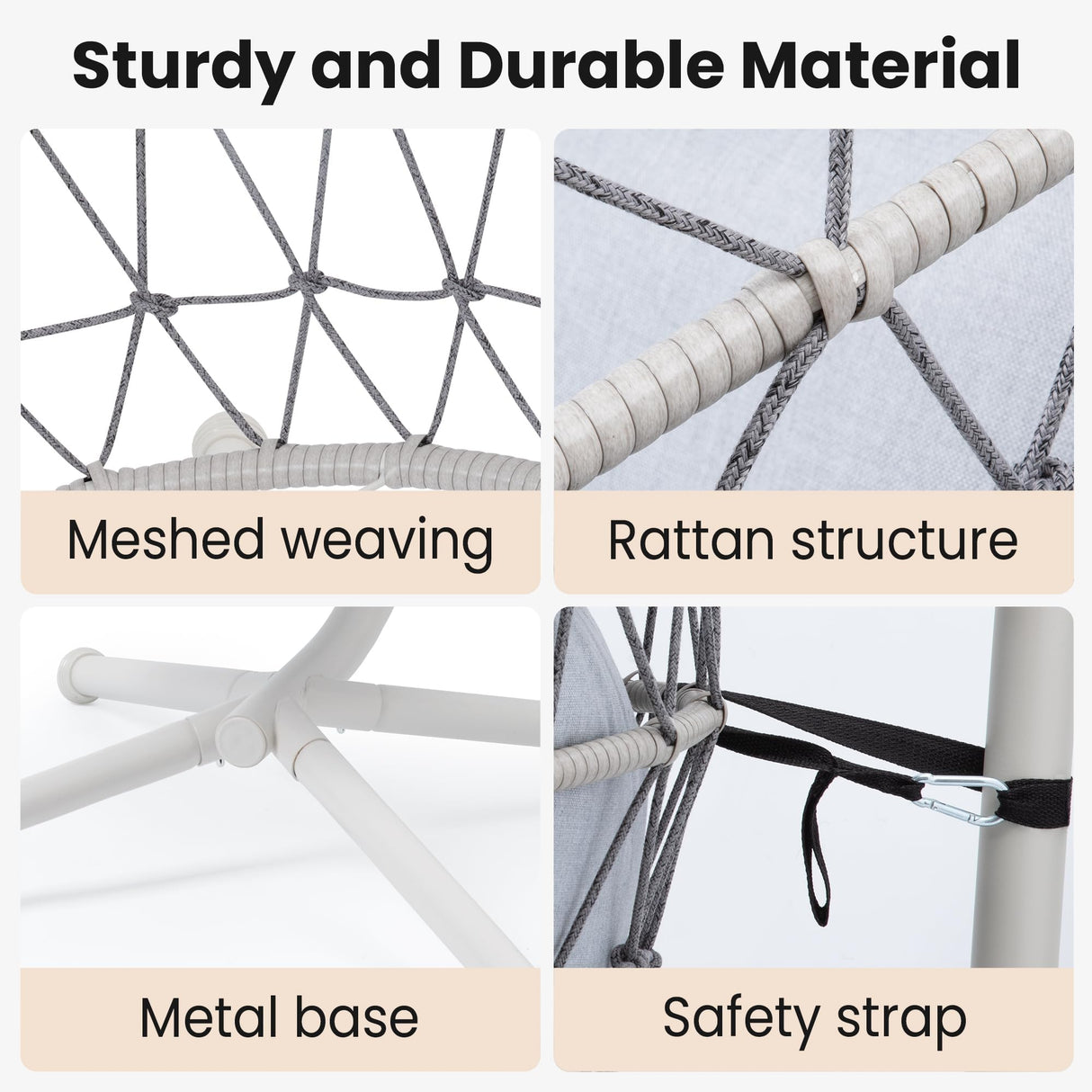 FansaFurn Hanging Egg Chair, Swing Chair with Stand, Hammock Chair IndoorPatio Boho Wicker 350lbs Capacity, Swing Chair for Bedroom Garden, Balcony, Beige &Gray FansaFurn