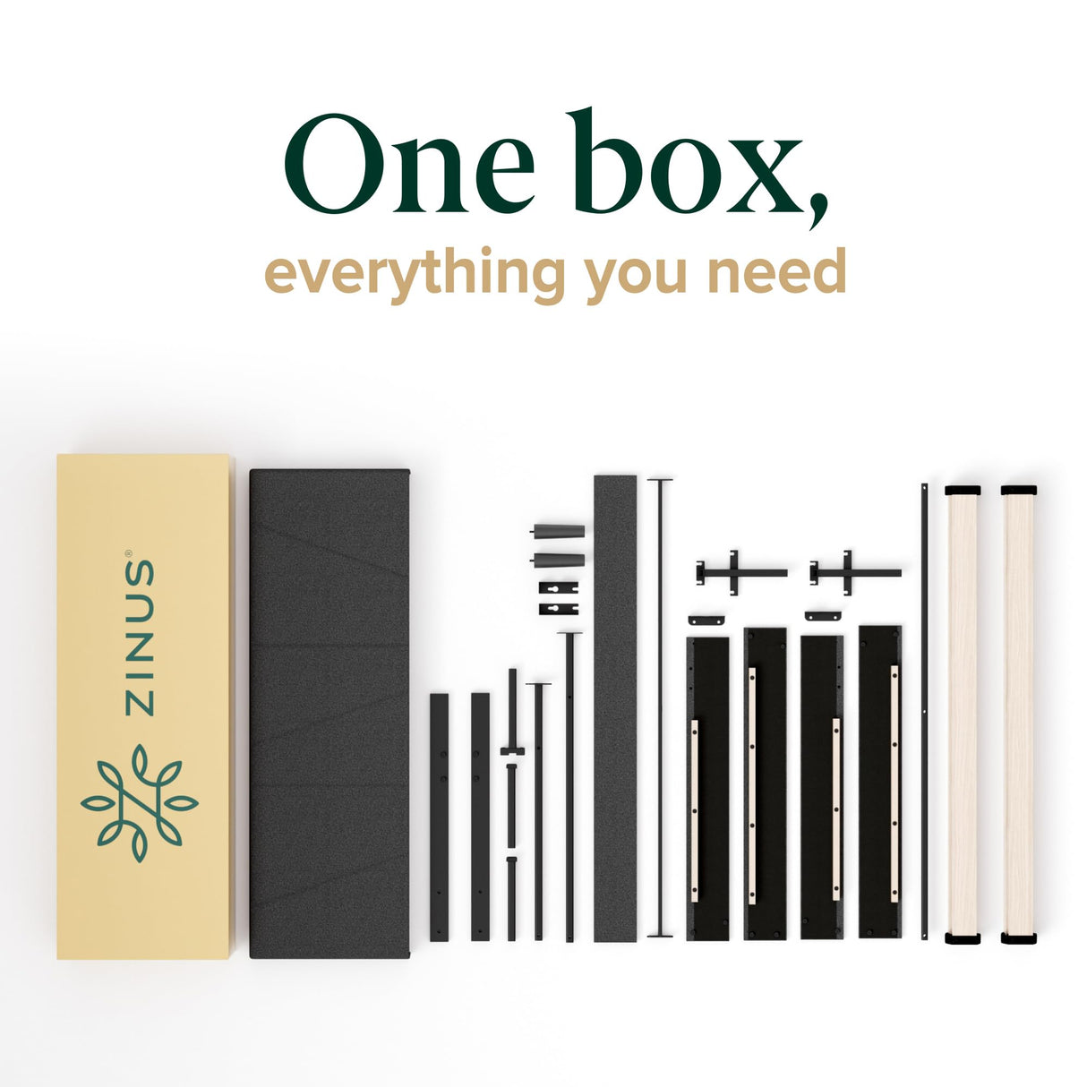 ZINUS Queen Maya Upholstered Bed Frame with Asymmetric Headboard, Durable Wooden Slats, Sturdy Framework, Noise Free Sleep, No Box Spring Needed, Easy Assembly, Eco Friendly Packaging, Dark Grey Zinus