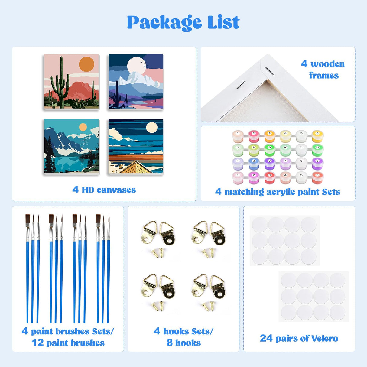 MXJSUA 4 Pack Moon Mountain Lake Paint by Numbers Kit with Framed Canvas for Ages 6-12 Kids, Paint by Numbers Kits for Children Beginners, Acrylic Oil Painting for Home Wall Decor Gift (8x8 inch) MXJSUA