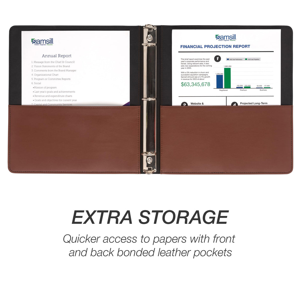 Samsill 1 Inch 3 Ring Binder, Leather, Brown with Contrast Stitching, 8.5X 11 Inch, 3 Rings, Notebook Binder, Portfolio Organizer, Planner, Journal Samsill