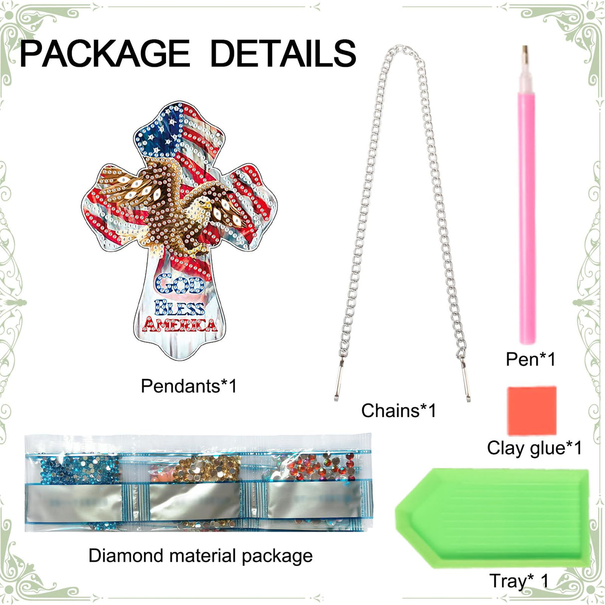 God Bless America Diamond Painting Hanging Ornament - Patriotic Cross with Eagle & American Flag - DIY 5D Diamond Art Kit with Chain - Independence Day Home Decor - Handmade Beaded Sun Catcher Gift AiYuanzsh