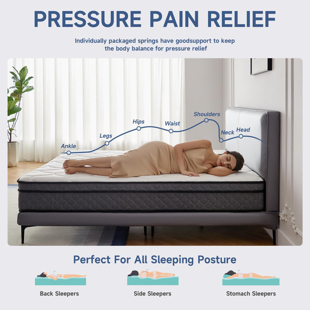 Uapev Queen Mattress,10inch Thickness Mattress in A Box,Memory Foam Hybrid Mattress,with Individual Pocket Spring for Motion Isolation & Silent Sleep,Pressure Relief,Plush Texture. Uapev