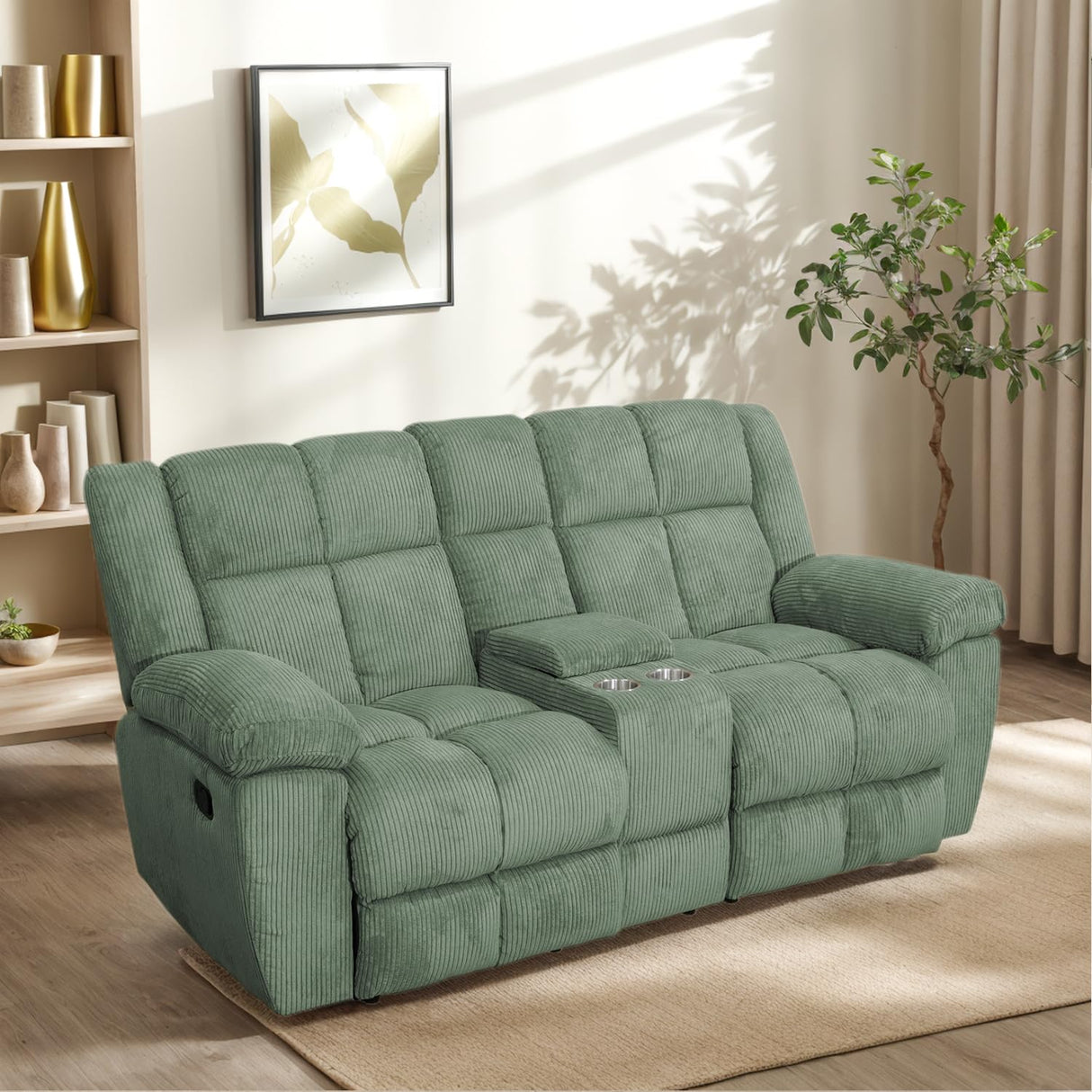 Manual Recliner Sofa Set,Corduroy Reclining Couch Set,Modern Living Room Furniture Set,Reclining Sofa Couch Chair for Living Room Home Office(Green,3 Pieces Set) Pon Living Furniture Inc