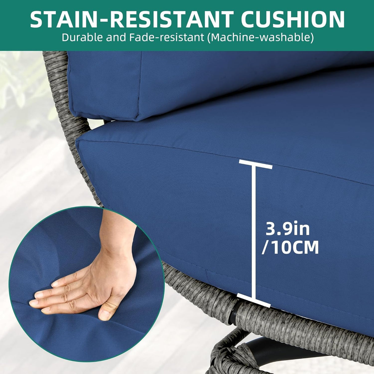 Wicker Egg Chair Outdoor - Patio Chair, Oversized Indoor Outdoor Lounger for Patio,Perfect for Backyard Lounger, & Balcony, Garden, Indoor, Steel Frame (Standing, Blue) Generic