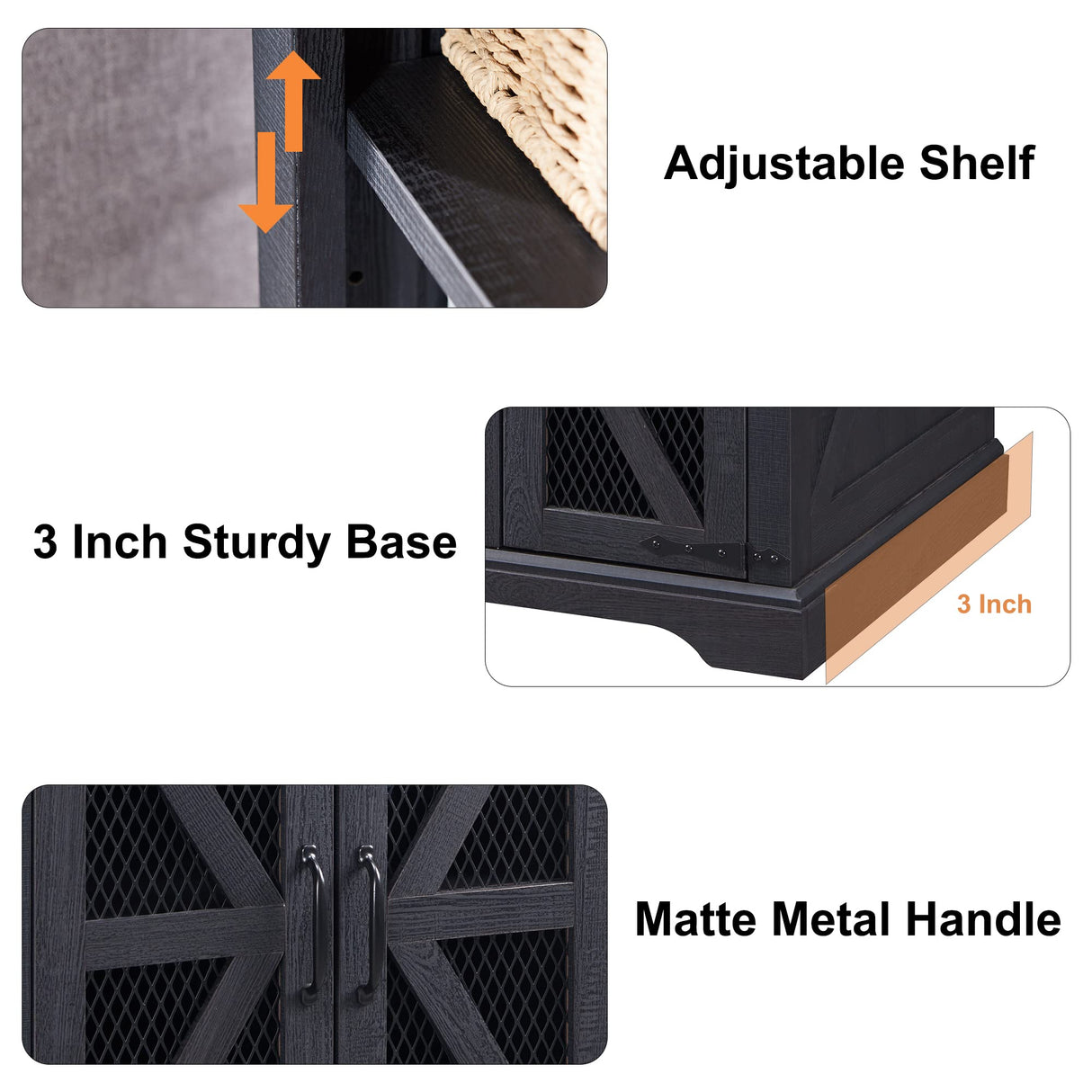 ACCOHOHO 24" Farmhouse End Table - Wood Large Sofa Side Table with Charging Station, Mesh Barn Door, and Adjustable Storage Shelf, Rustic Square Nightstand for Living Room, Bedroom, Antique Black ACCOHOHO