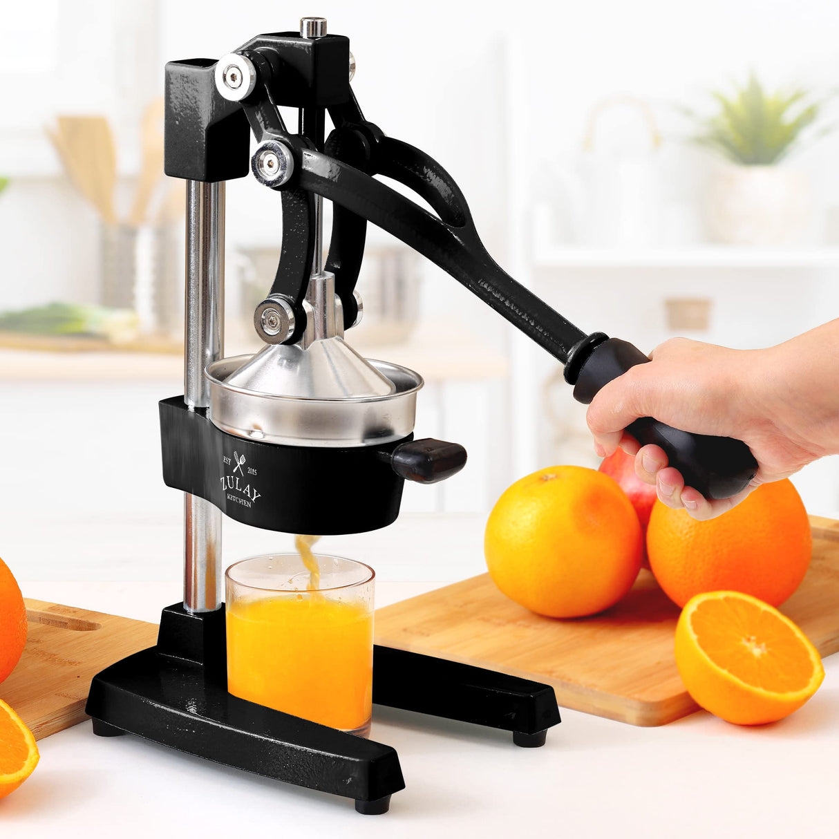 Zulay Kitchen Cast-Iron Orange Juice Squeezer - Heavy-Duty, Easy-to-Clean, Professional Citrus Juicer - Durable Stainless Steel Lemon Squeezer - Sturdy Manual Citrus Press & Orange Squeezer (Black) Zulay Kitchen