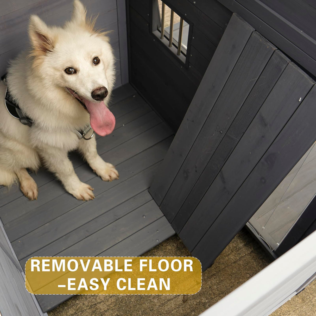 ZMAD Outdoor Dog House Style, Wooden pet Kennel, Asphalt roof, Front Door, Side Windows, Small/Medium/Large Dog Porch (ZMAD-09, Large) ZMAD