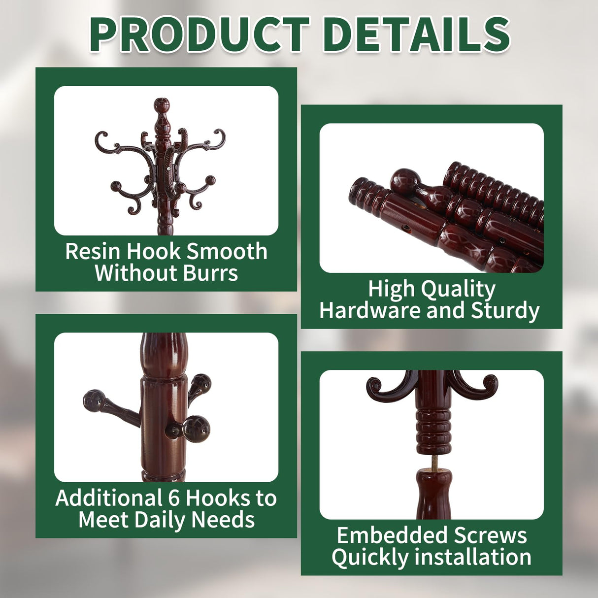 OIRUMIE Wood Coat Rack Stand, Wooden Coat Rack Freestanding with Sturdy Round Base, Coat Racks with 14 Hooks, Natural Birch Wood Entryway Coat Tree Hanger Stand Easy to Assemble OIRUMIE