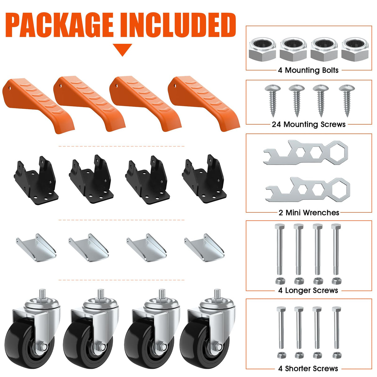 Ronlap Workbench Casters Wheels Kit 920 Lbs Capacity, Retractable Casters Set of 4 Heavy Duty Side Mount Casters 3" Lifting Casters Work Table Tool Bench Stepdown Castors Wheels 4 Pack Ronlap