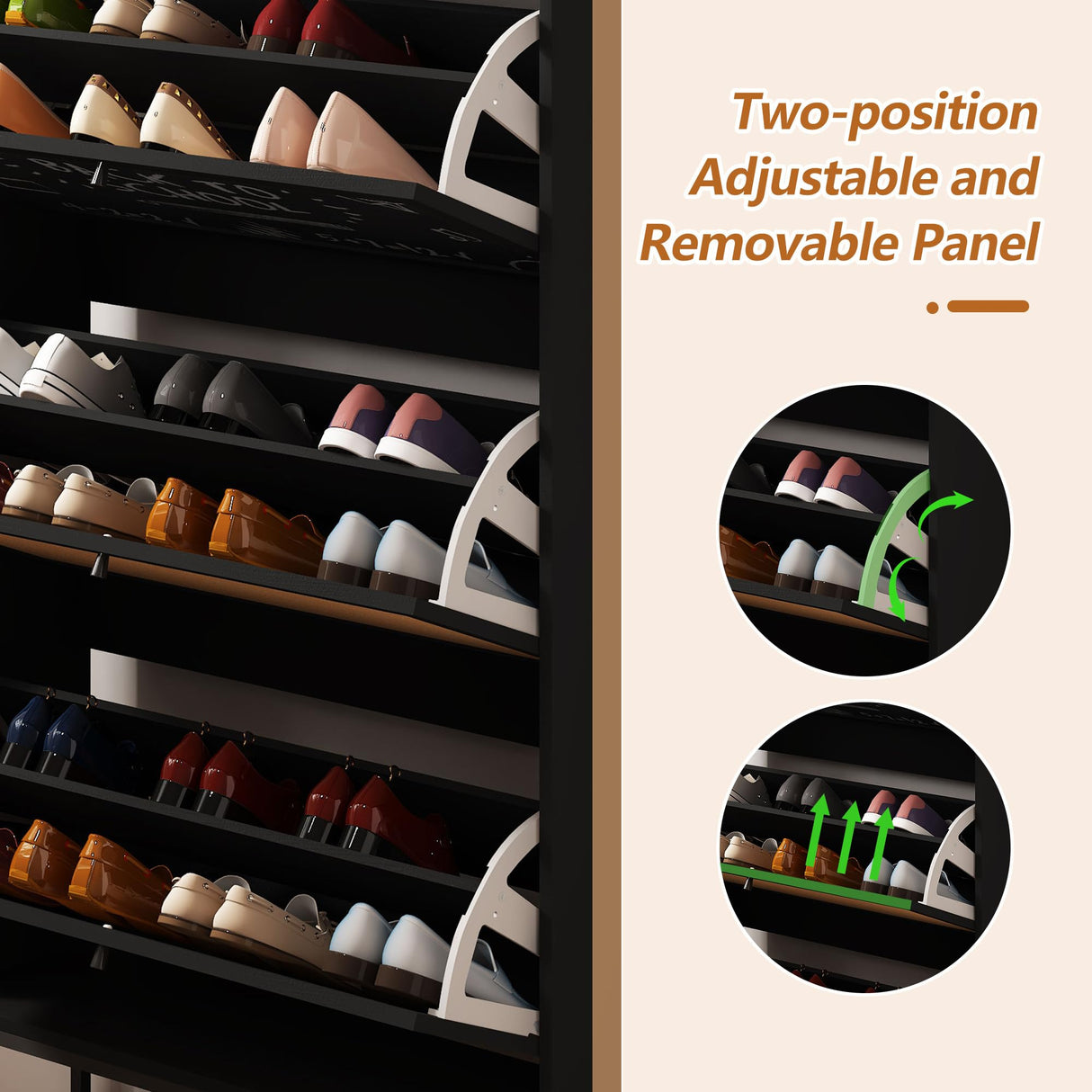 AVZEAR Shoes Cabinet, Narrow Shoes Storage Cabinet with 3 Flip Drawers, Free Standing Shoe Racks Organizer Farmhouse Tipping Bucket with Blackboard, Shoes Cabinet Storage Entryway Hallway, Black AVZEAR