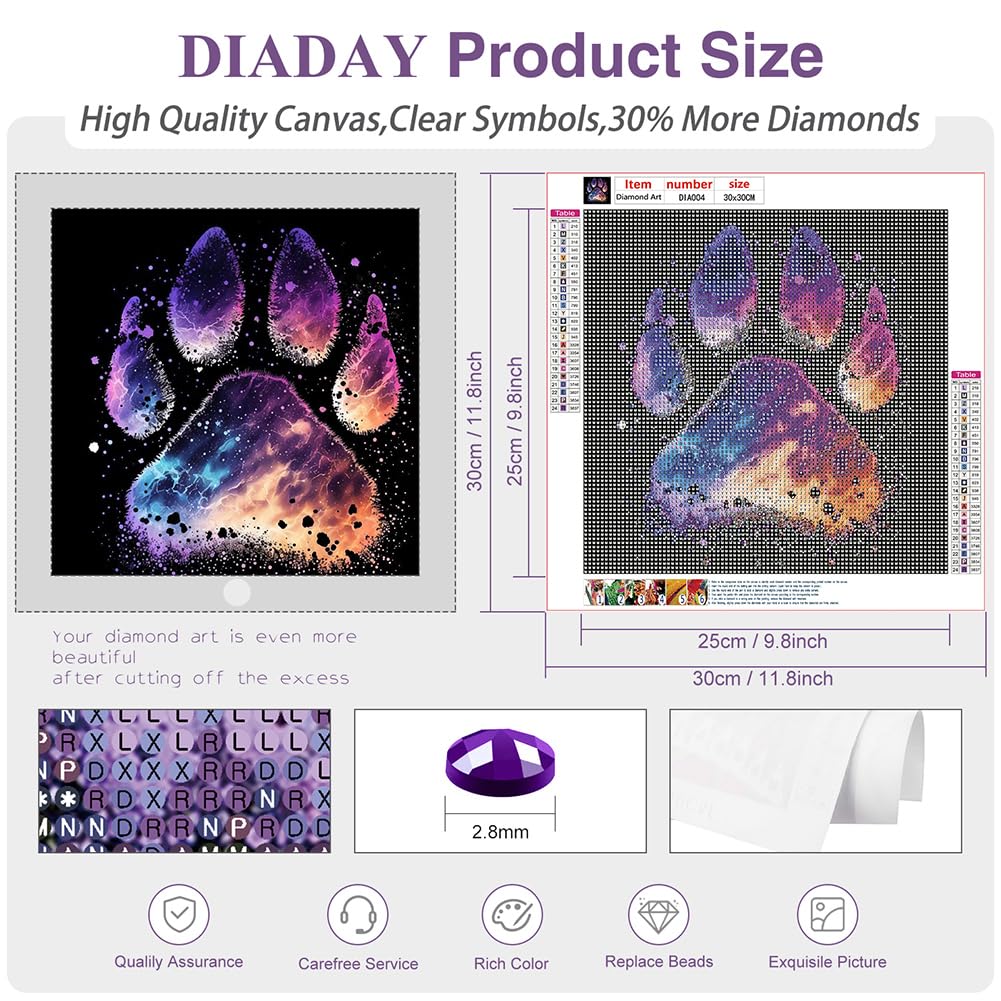 DIADAY 5D Dog Diamond Art Kits for Adults, Round Gem Landscape Diamond Painting Kits for Beginners, Full Drill Art Crafts DIY Home Wall Decor Gift, 12 x 12 Inches DIADAY