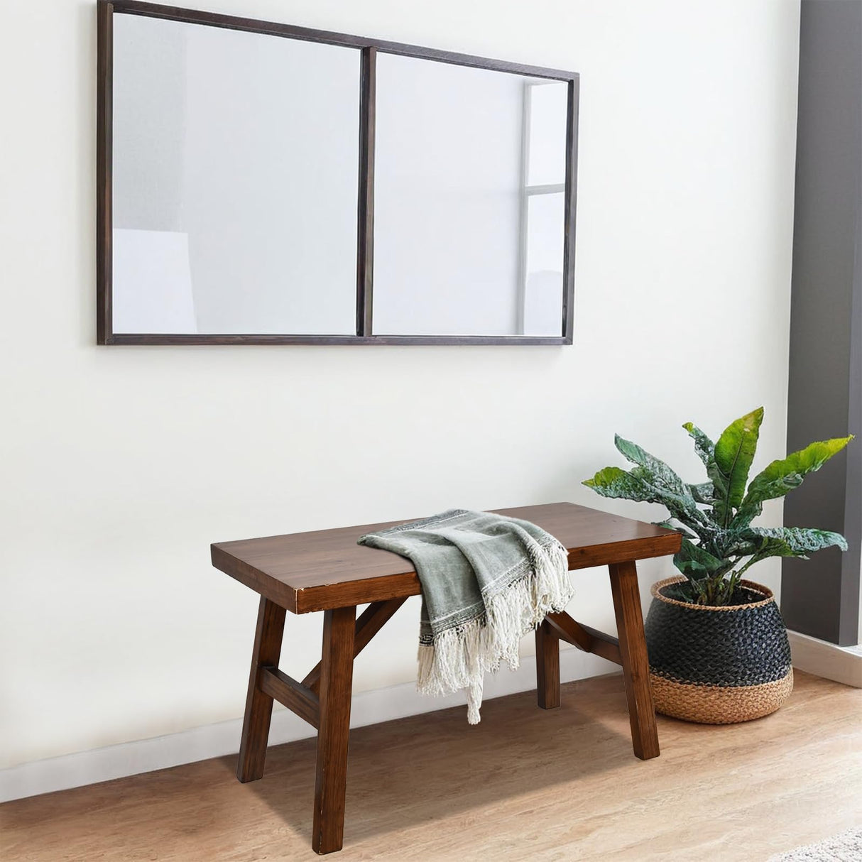 Handcrafted Solid Wood Bench, 30" - Farmhouse-Style Entryway Seating for Living & Dining Room, Rustic Design, Natural Finish SwallowLiving