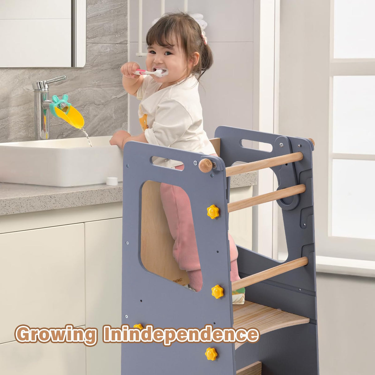 4 in 1 Toddler Kitchen Tower, Kids Kitchen Stool Helper, Standing Tower with Convertible Table and Chair, Toddler Step Stool with Adjustable-Height,Whiteboard and Safety Rail for Kitchen Aokkto