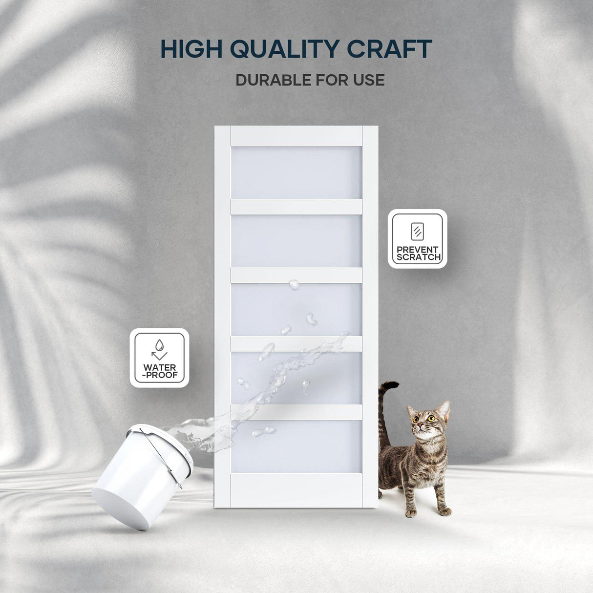 EaseLife 38in x 84in Glass Barn Door with 6.6FT Sliding Door Hardware Kit Included & Handle,Solid LVL Wood Covered with Water-Proof & Scratch-Resistant PVC Surface,DIY Assembly,5-Panel Glass,White EaseLife