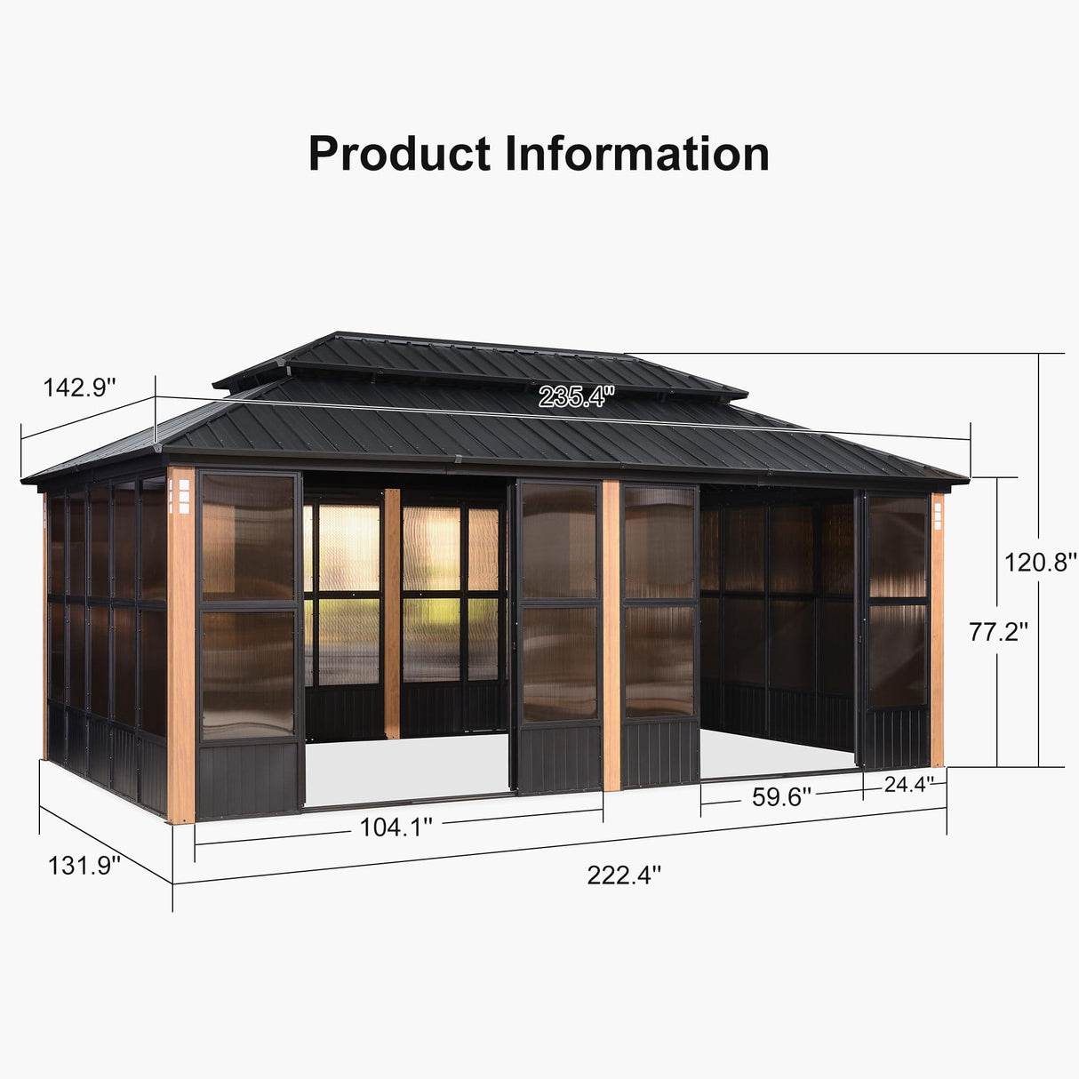 PURPLE LEAF 12' X 20' Sunroom Patio Hardtop Gazebo Double Top Galvanized Steel Roof Outdoor Screen House Aluminum Solarium Backyard Sun Room PURPLE LEAF