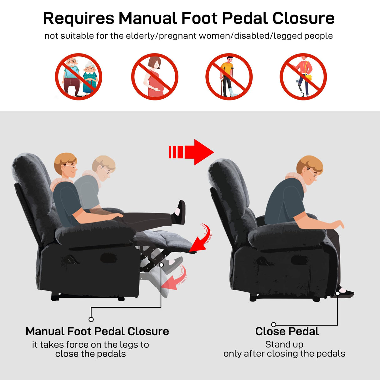 HOMYEDAMIC Oversized Recliner Chair 350 lb Weight Capacity, Plus Size 28 inch Large Wide Seat Manual Comfortable Fabric Recliner for Adults Living Room with Pockets Massage Pillow (6008-Brown5) HOMYEDAMIC