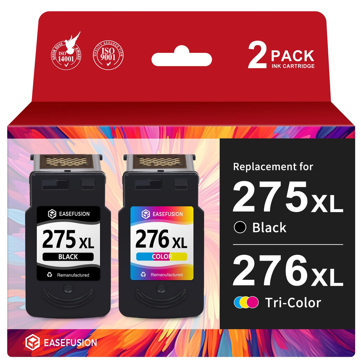 EaseFusion 275XL 276XL Replacement for Canon Ink 275 and 276 PG-275 CL-276 Black Color Ink Cartridges Combo Pack Compatible with PIXMA TR4720 TS3522 TR4700 TS3722 TS3500 TR4722 TS3720 TS3520 Printer EaseFusion