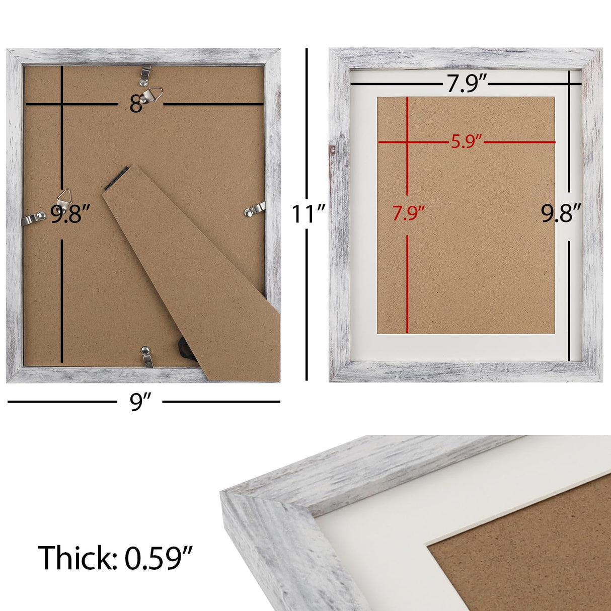 AEVETE 8x10 Picture Frame White Distressed Display Photos 6x8 with Mat or 8x10 without Mat for Wall Tabletop AEVETE