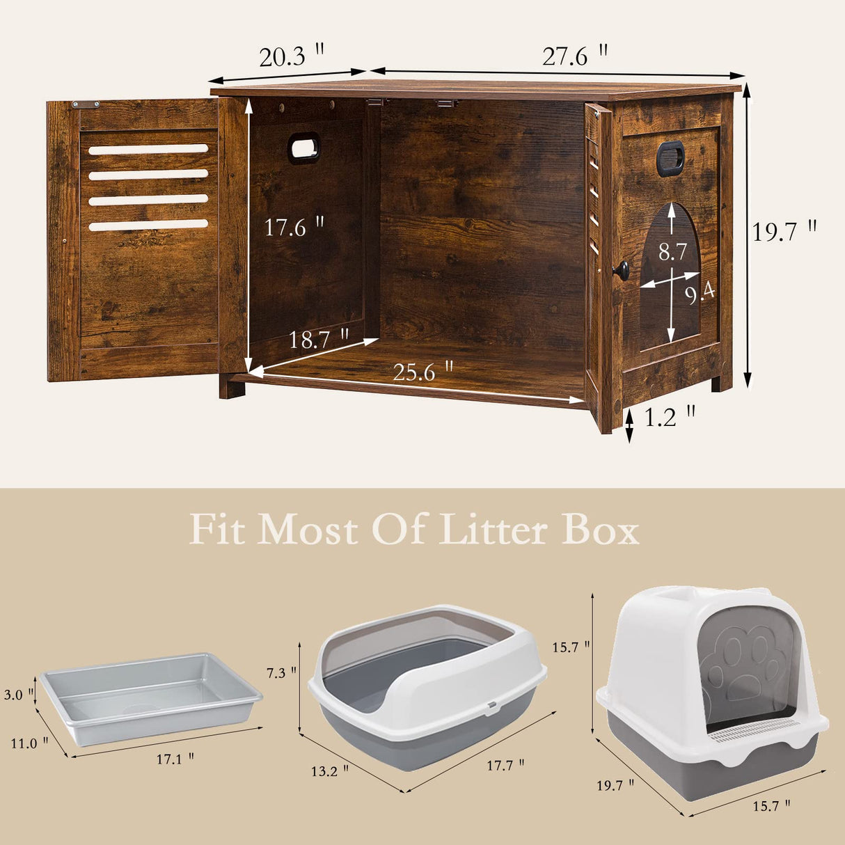 DINZI LVJ Litter Box Enclosure, Cat Litter House with Louvered Doors, Entrance Can Be on Left or Right Side, Spacious Hidden Washroom for Most of Litter Box, Cat Furniture Cabinet, Rustic Brown DINZI LVJ