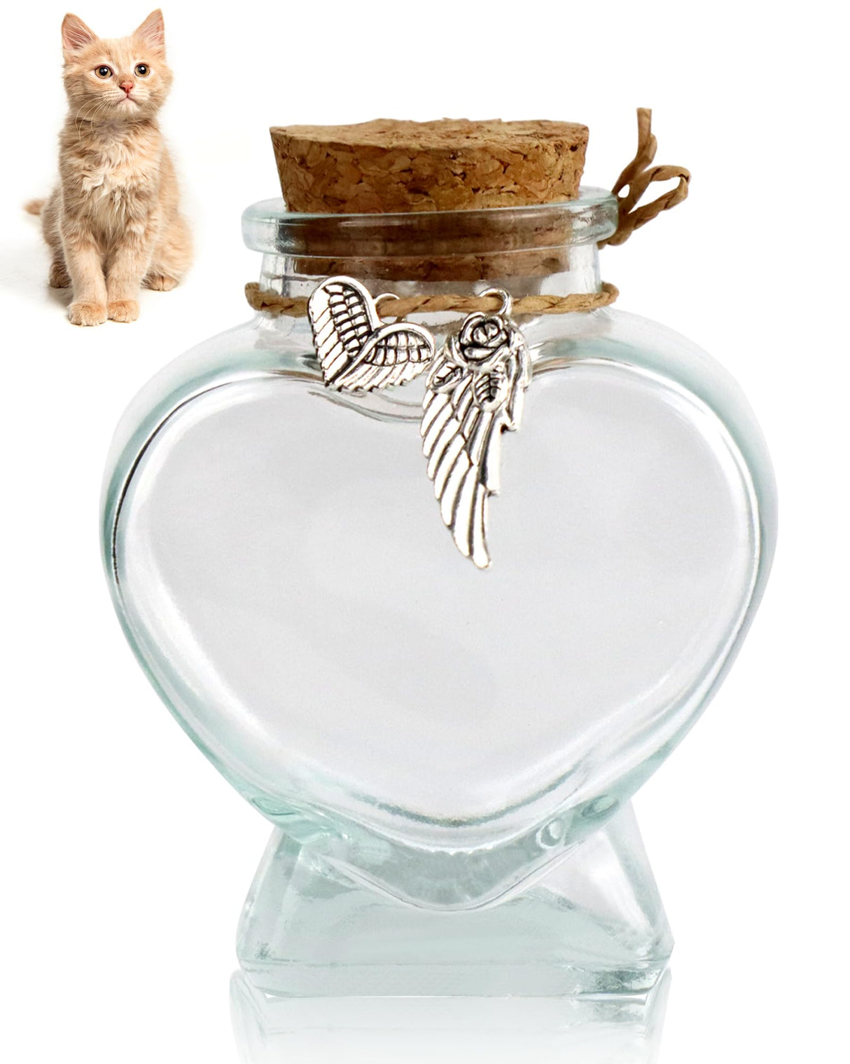 COSOWO Memorial Bottle for Pet Hair, Dogs & Cats Fur Memorial Glass Keepsake with 2 Silver Accessories, Pet Memorial Urn, Heart Shape COSOWO
