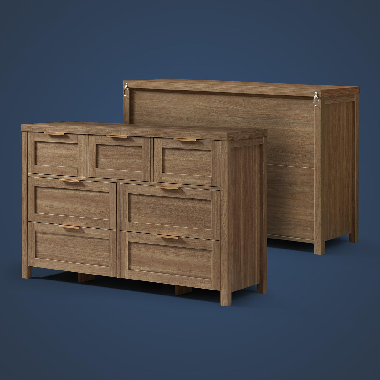 OAKHAM HOME Wood Dresser, Rustic Brown Dresser 47" Wide 7 Drawer Dresser Vintage Wooden Dresser with Fluted Board and Metal Handle for Bedroom, Living Room, Hallway, Special Walnut OAKHAM HOME