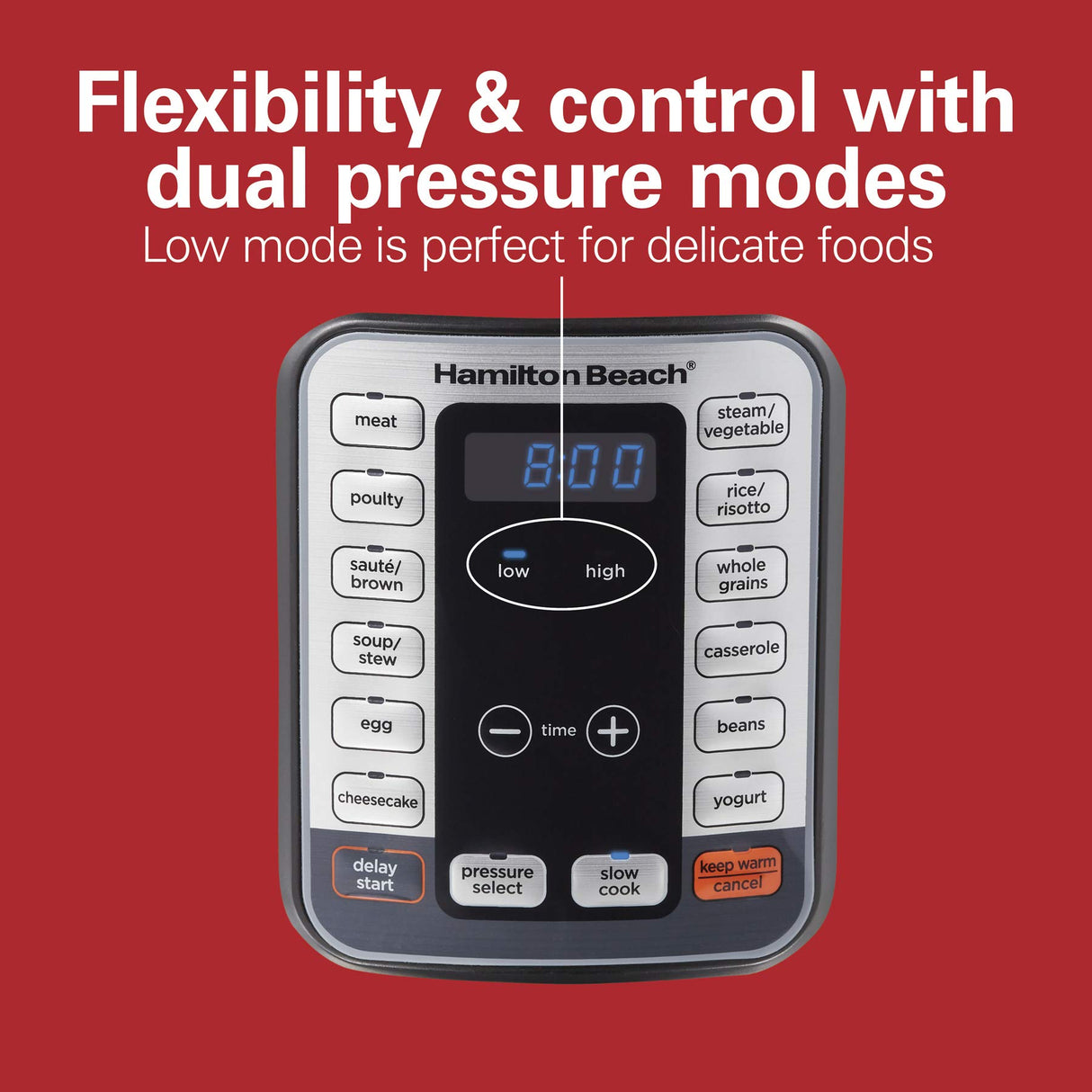 Hamilton Beach 12-in-1 Electric Pressure Cooker with True Slow Cook Technology, Sautés, Browns, Steams, Rice Function, Egg and More, 8 Quart Capacity, Stainless Steel (34508) Hamilton Beach