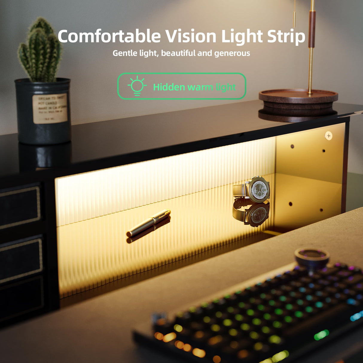 INNOVAR Glass Standing Desk with 3 Drawers, 48x24 Inch Height Adjustable Desk with USB Ports & LED Lights, Electric Stand Up Desk with Monitor Stand for Home, Office, Workstation, Black INNOVAR