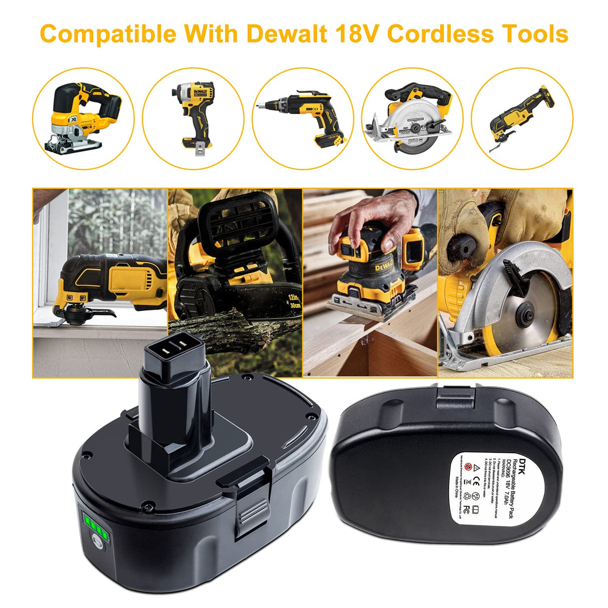 DTK 7.0Ah 18V Battery Replacement for Dewalt, 2Pack 18V Lithium Ion Battery Compatible with Dewalt DC9096 DC9098 DC9099 DW9095 DW9096 DW9098 DE9039 Cordless Tools DTK