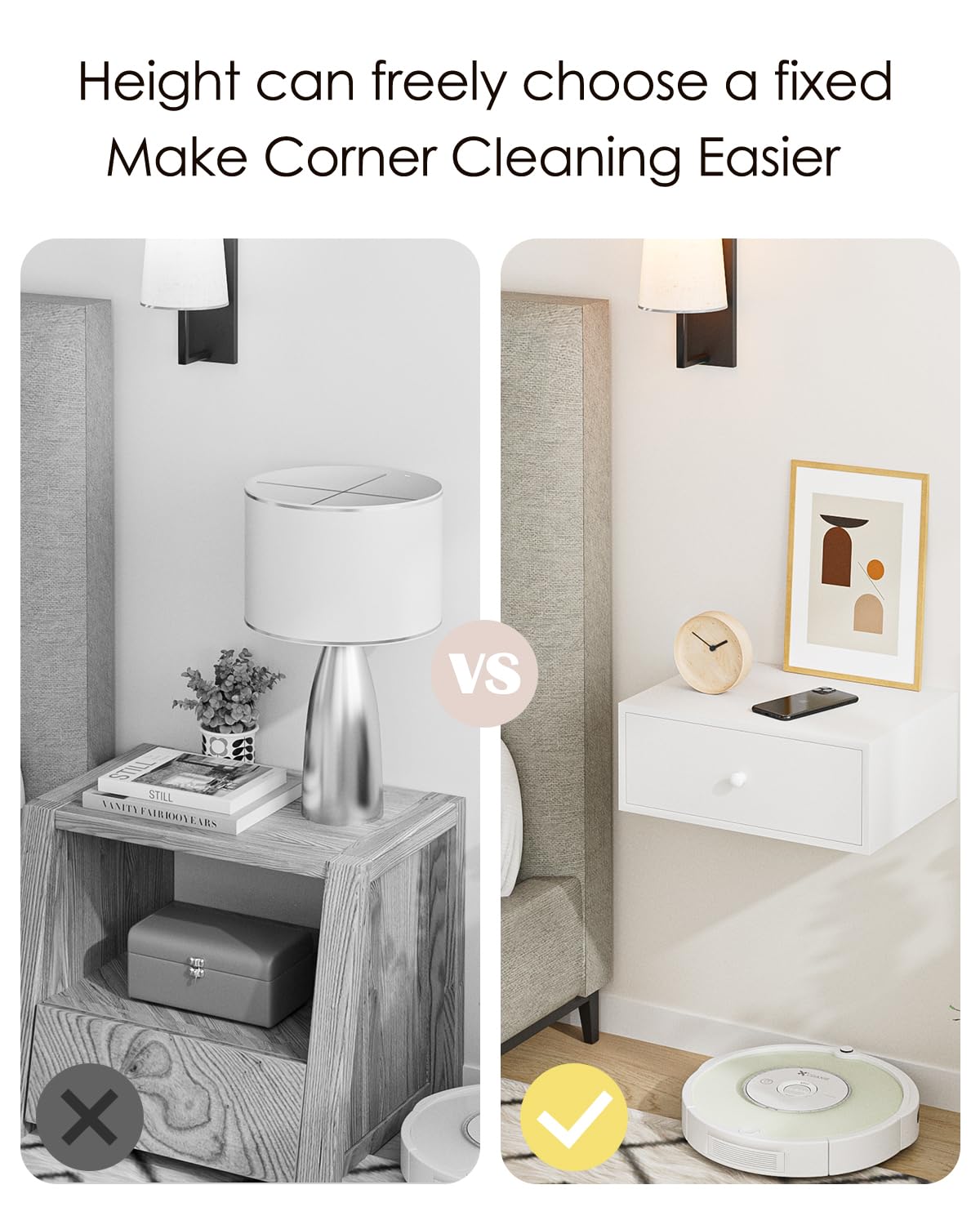 Aienvey Floating nightstand, Floating Shelf with Drawer, Wall Mounted Nightstand, Floating Bedside Table (White) Aienvey