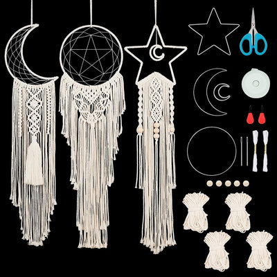 BEUNITONE Macrame Kits for Adults Beginners Easy 3 Set Moon Star Craft Kits DIY Dream Catcher Kit with Instructions Video Macrame Wall Hanging Supplies Dream Catcher Kit for Room Wall Decoration