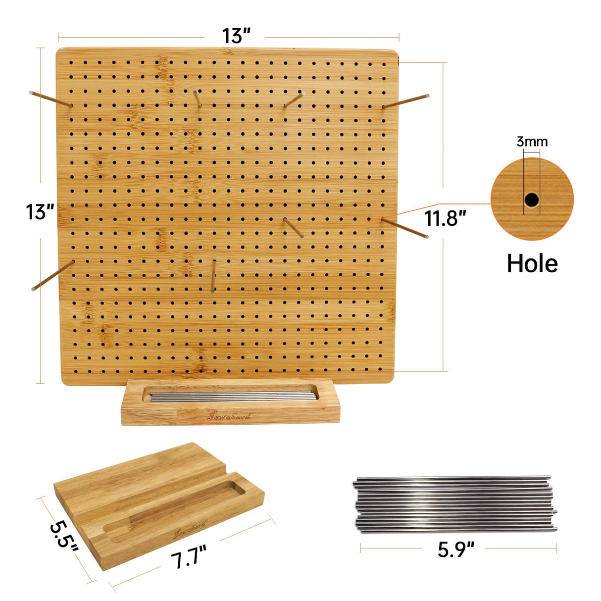 Iswabard 13x13 Inch Bamboo Crochet Blocking Board with 15 Stainless Steel Rods, Perfect for Beginners, Modern Style, Unisex, Adults Iswabard