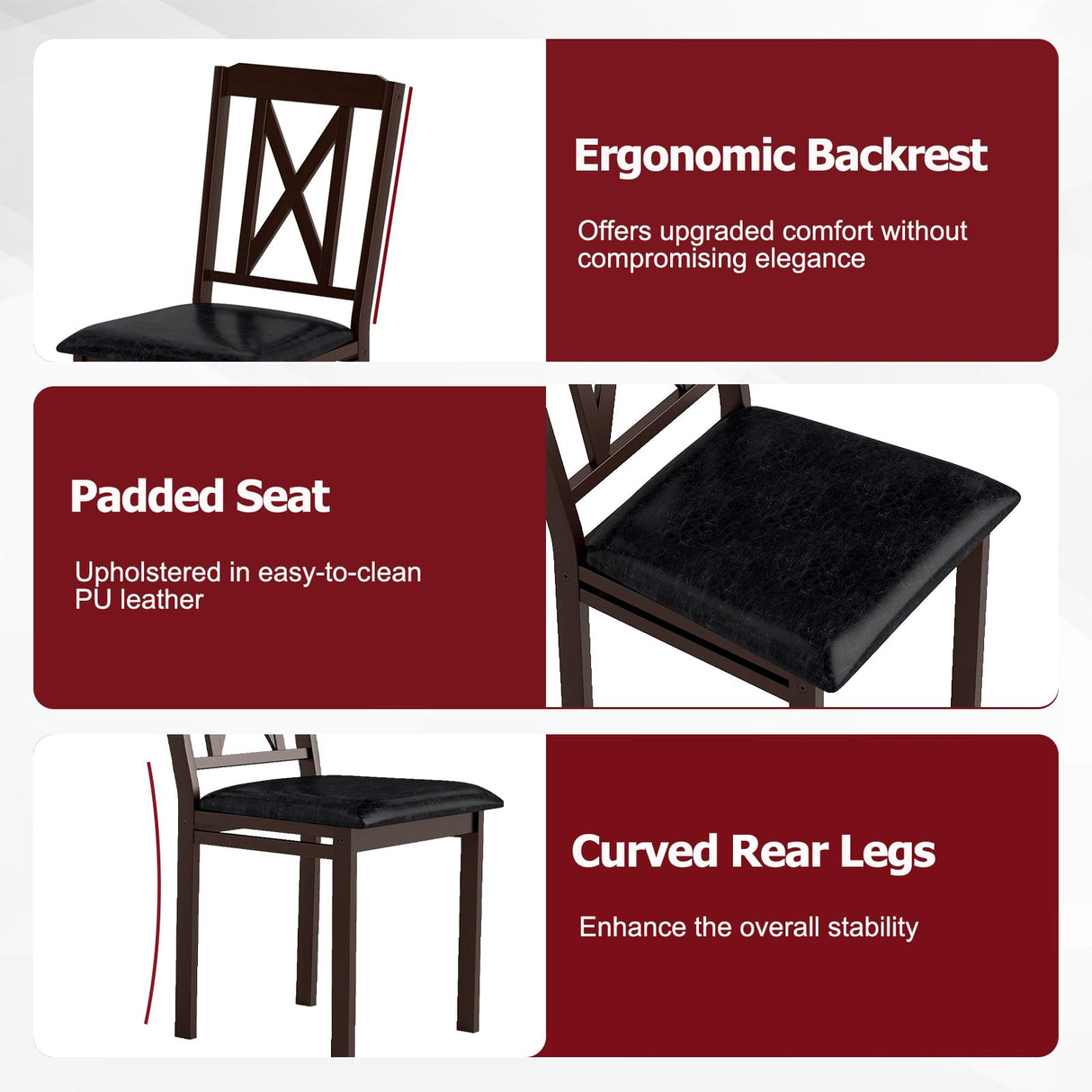 Tangkula 47" Dining Table Set for 4, Farmhouse Solid Wood Dinette Set w/Rubber Wood Legs, 4 Padded Chairs, Mid-Century Modern Dining Table and Chairs Set for Kitchen, Dining Room Tangkula