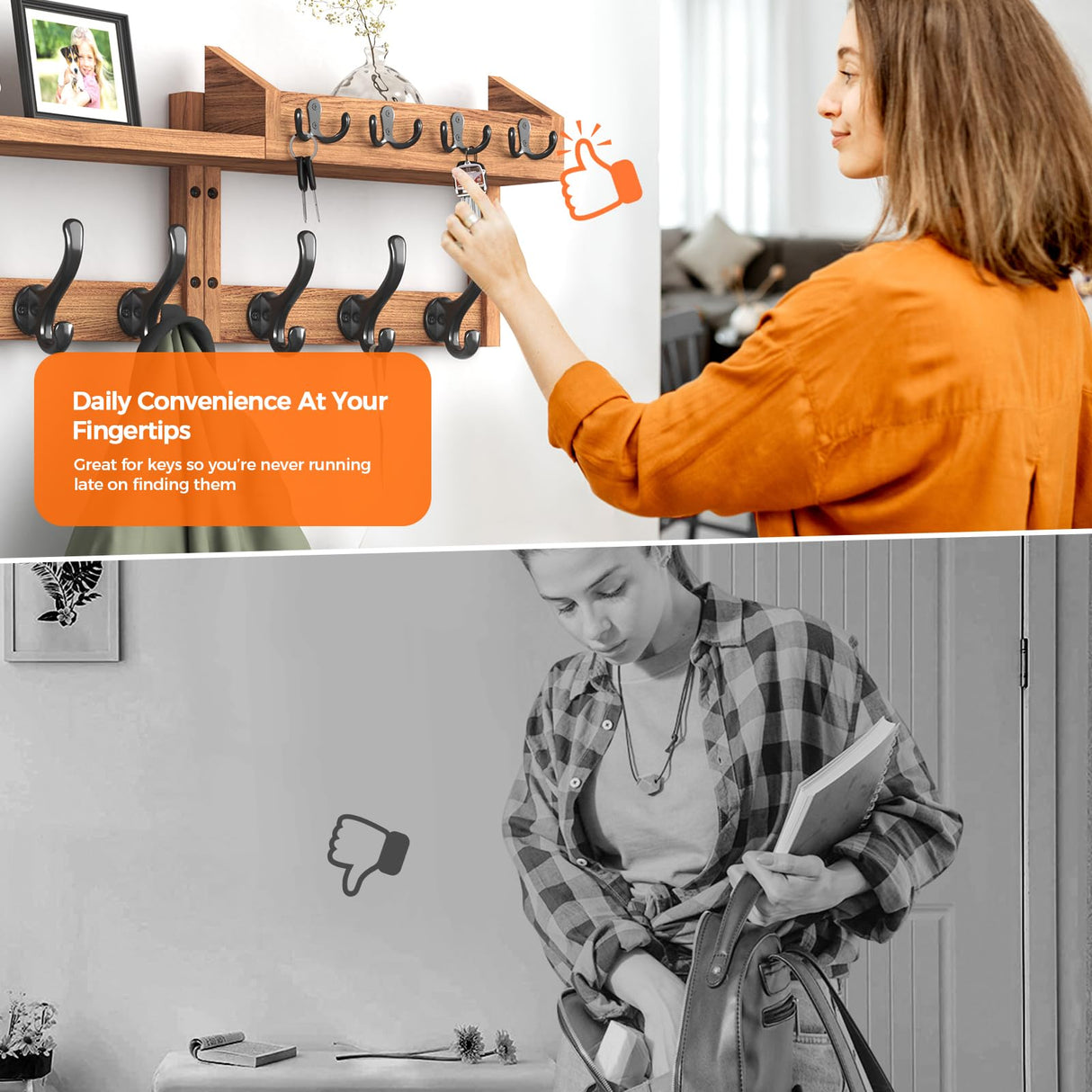 Evermagin 29" Coat Rack Wall Mount with Shelf, 4 in 1 Wall Mounted Coat and Key Hanger with 11 Hooks, Entryway Key Holder with Mail Holder for Living Room, Bedroom Evermagin